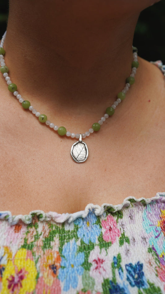 Beaded fern charm necklace