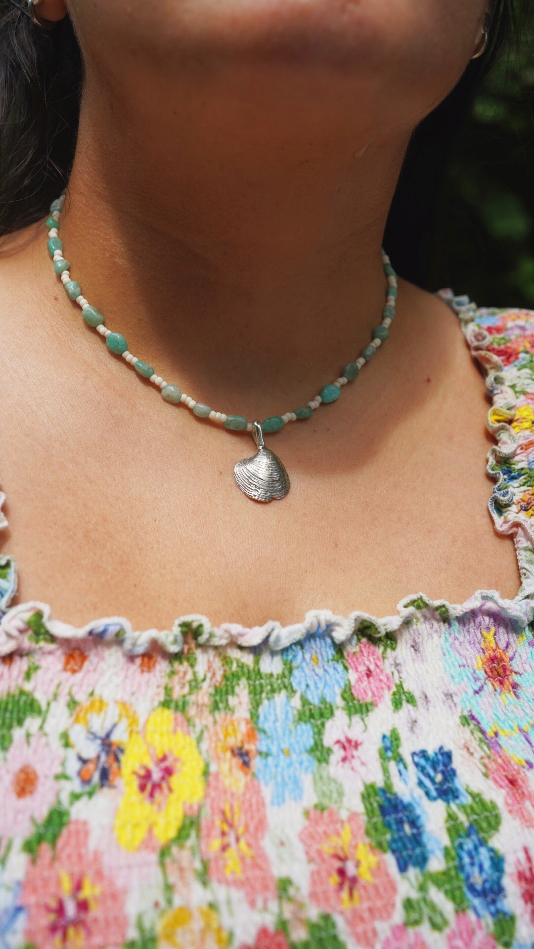 Beaded shell charm necklace