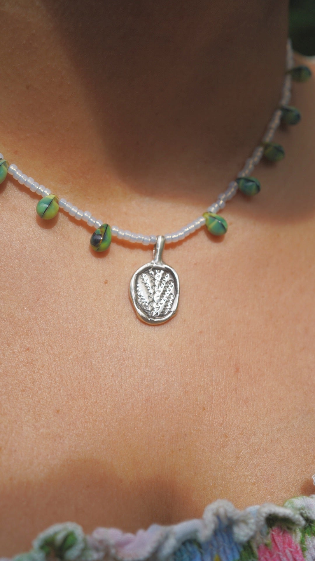 Beaded cedar charm necklace