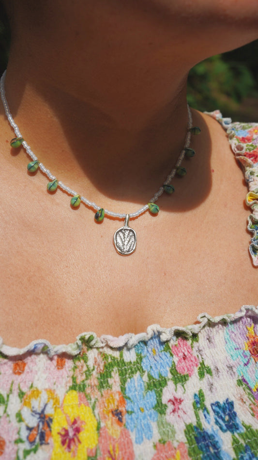 Beaded cedar charm necklace