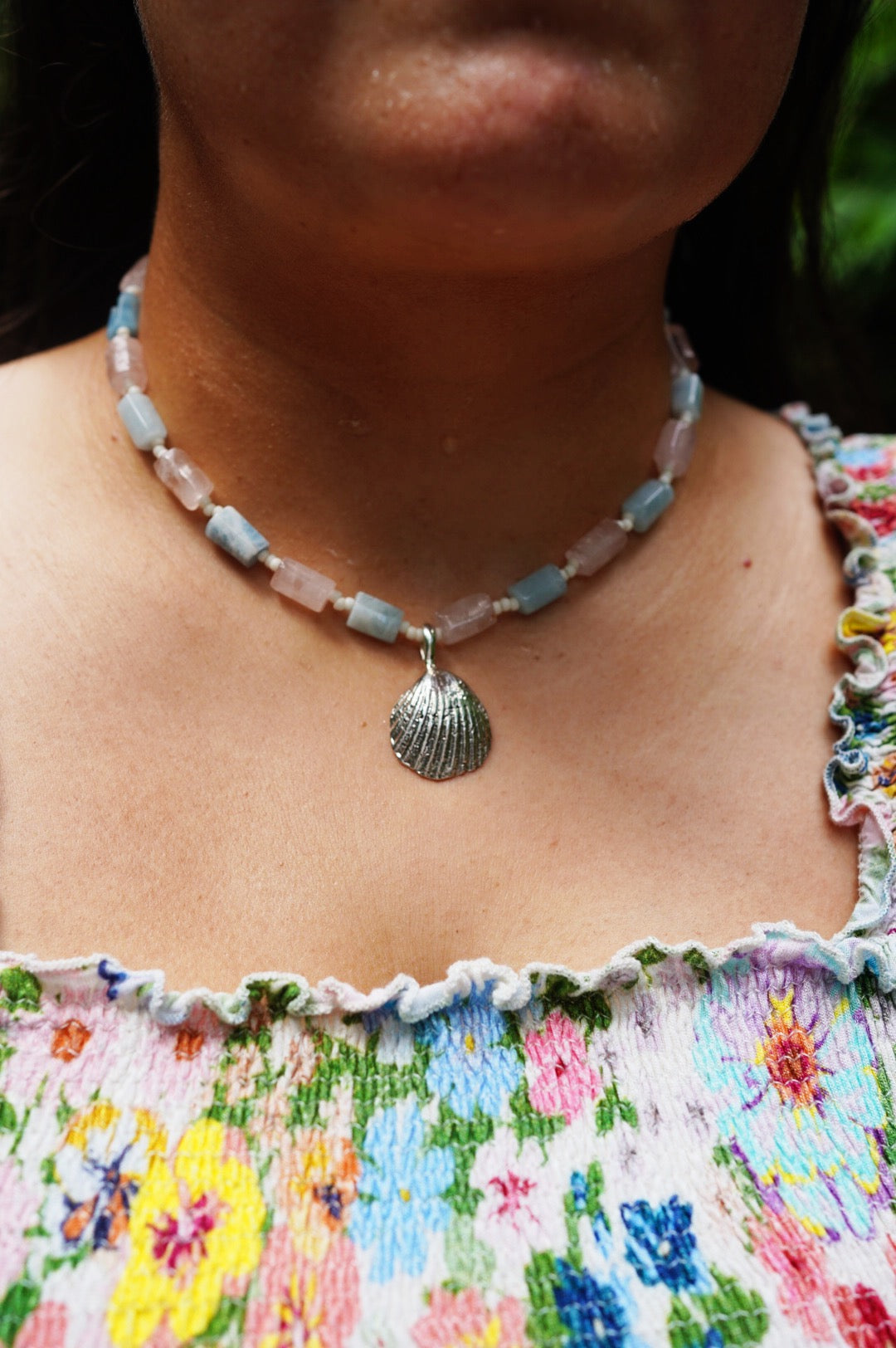 Beaded shell charm necklace