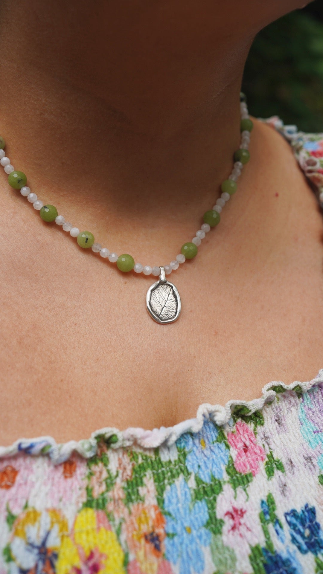 Beaded fern charm necklace