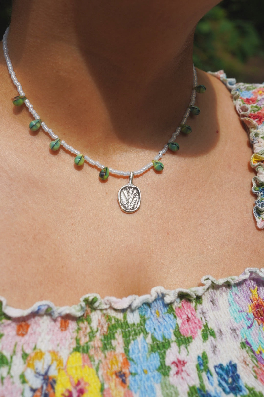 Beaded cedar charm necklace
