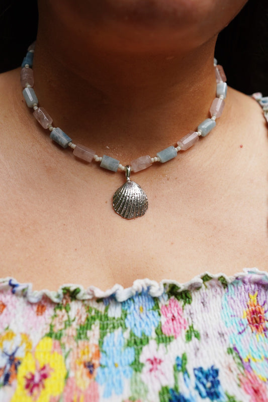 Beaded shell charm necklace