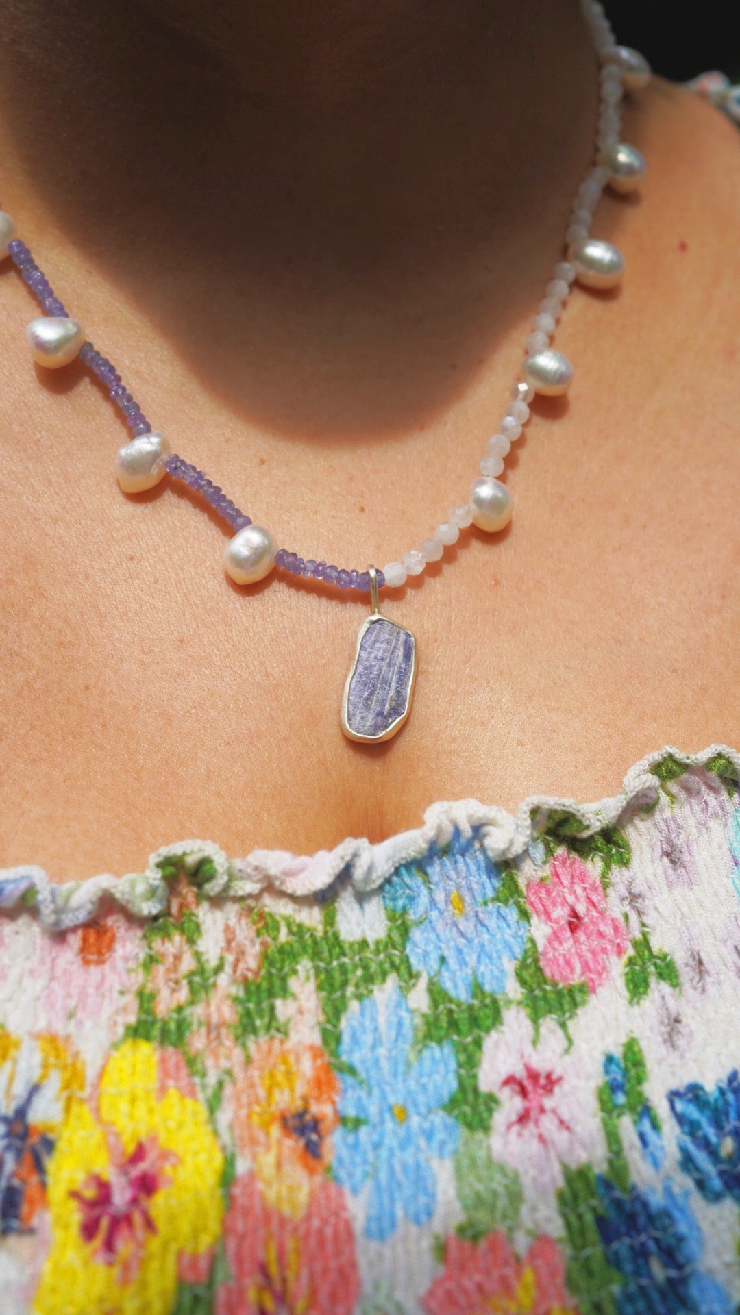 Beaded mussel shell charm necklace