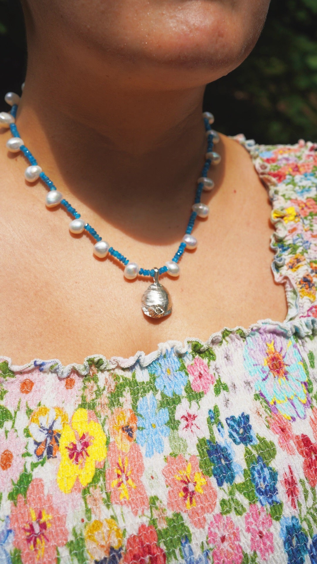 Beaded barnacle shell charm necklace