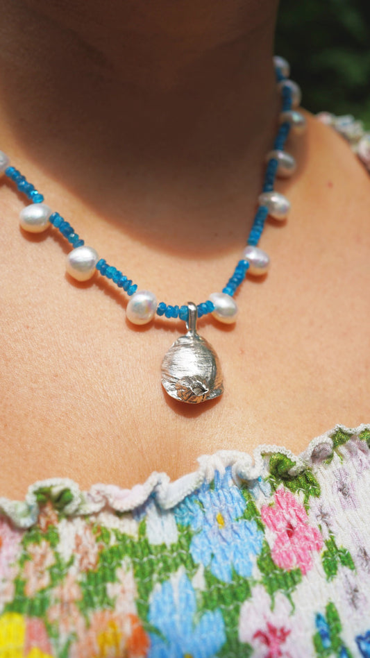 Beaded barnacle shell charm necklace