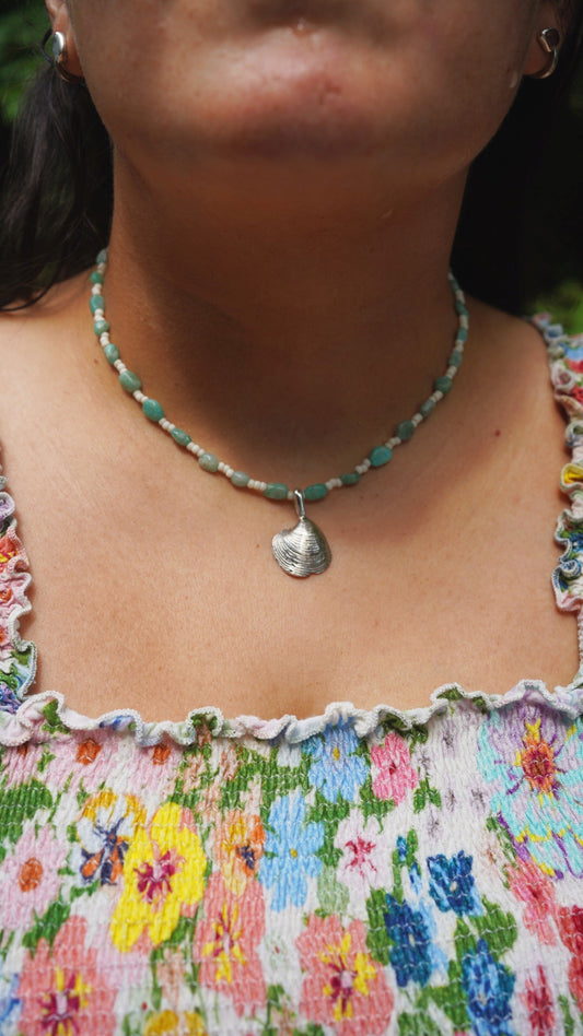 Beaded shell charm necklace