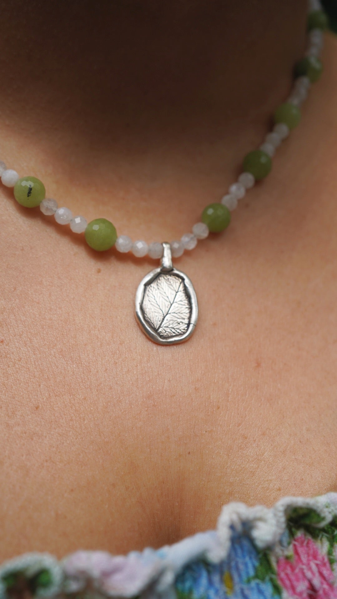 Beaded fern charm necklace