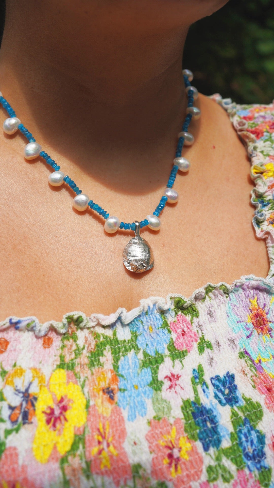 Beaded barnacle shell charm necklace