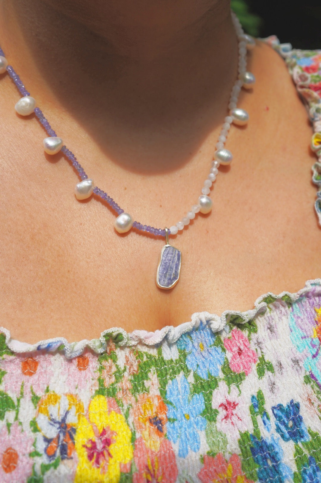 Beaded mussel shell charm necklace