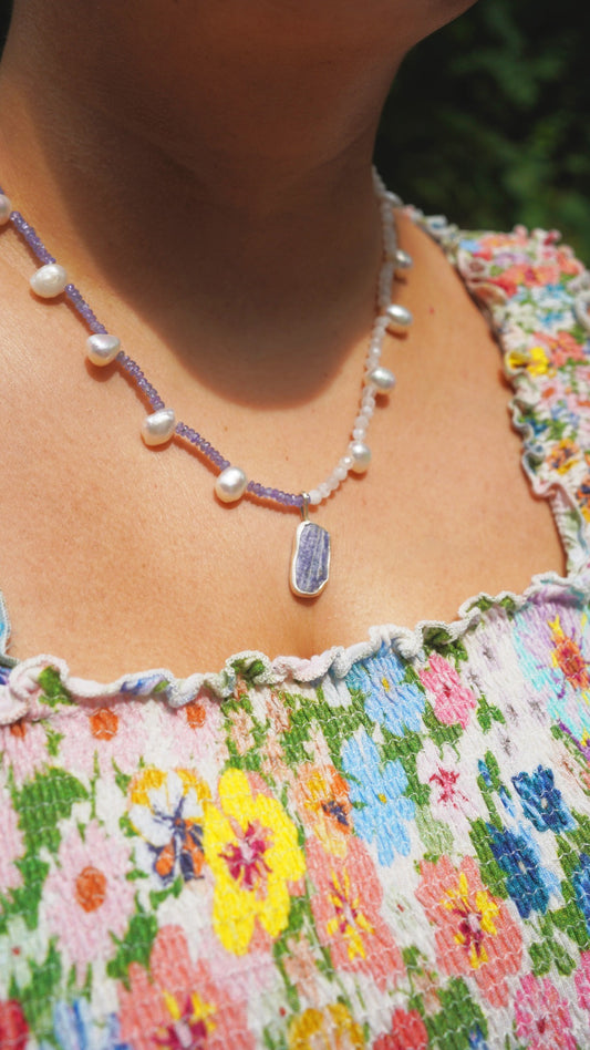 Beaded mussel shell charm necklace