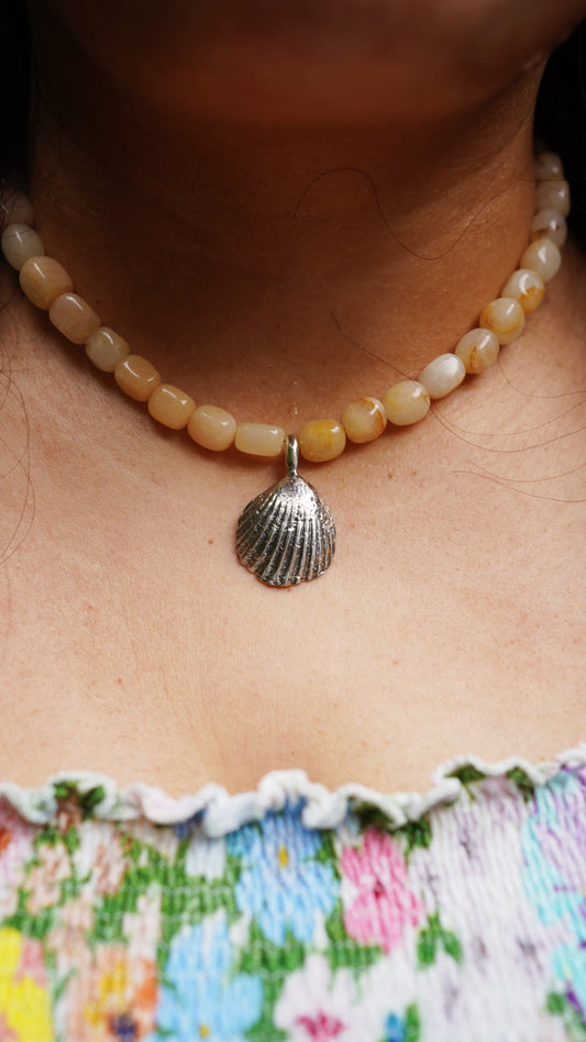 Beaded shell charm necklace