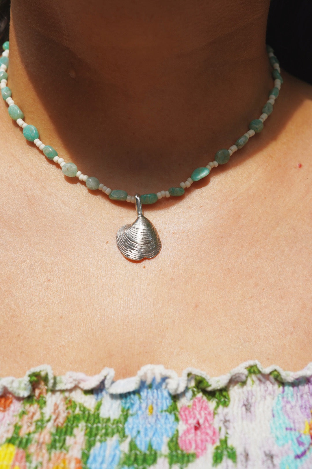 Beaded shell charm necklace