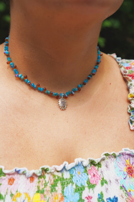 Beaded dendritic agate charm necklace