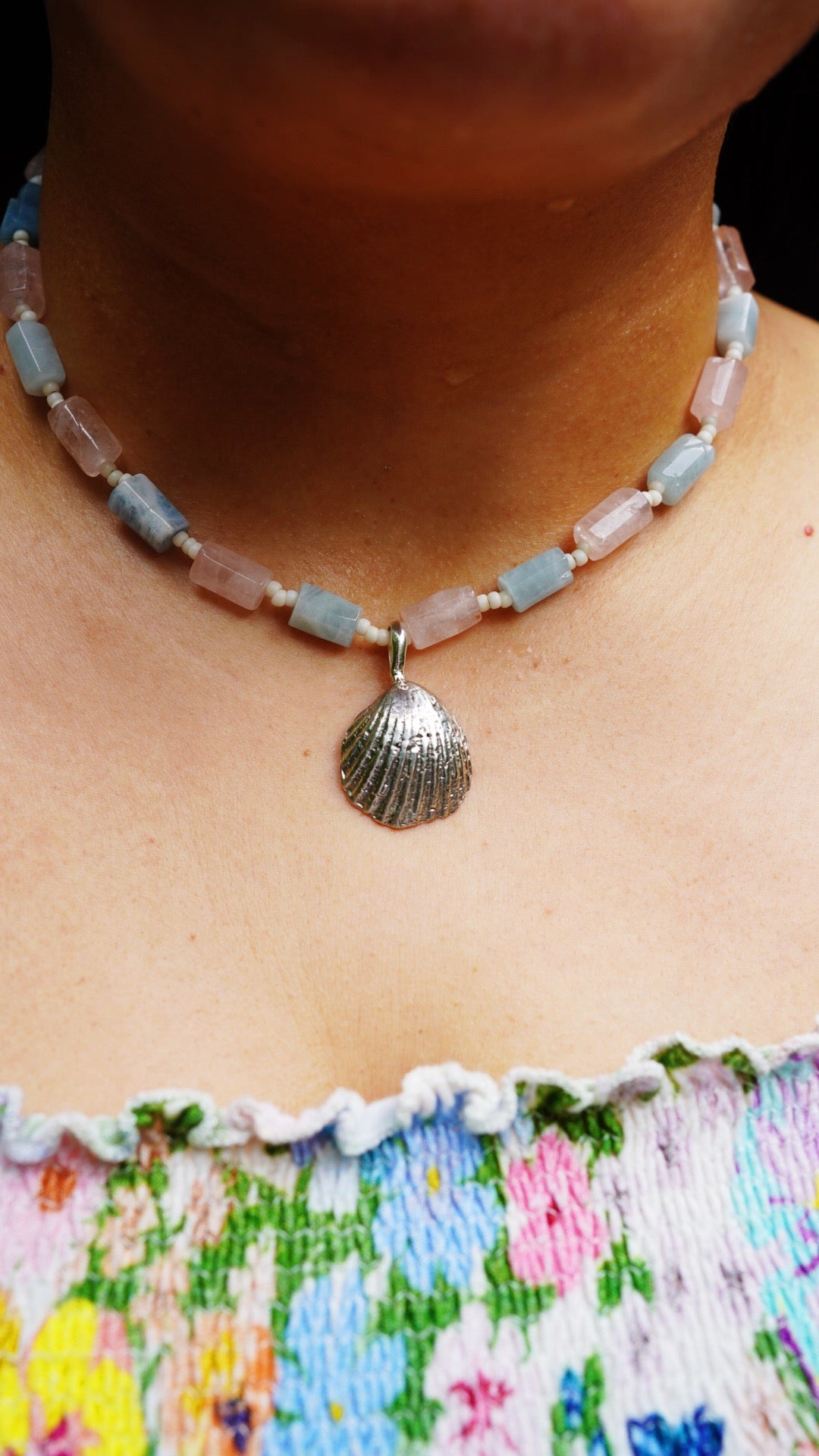 Beaded shell charm necklace