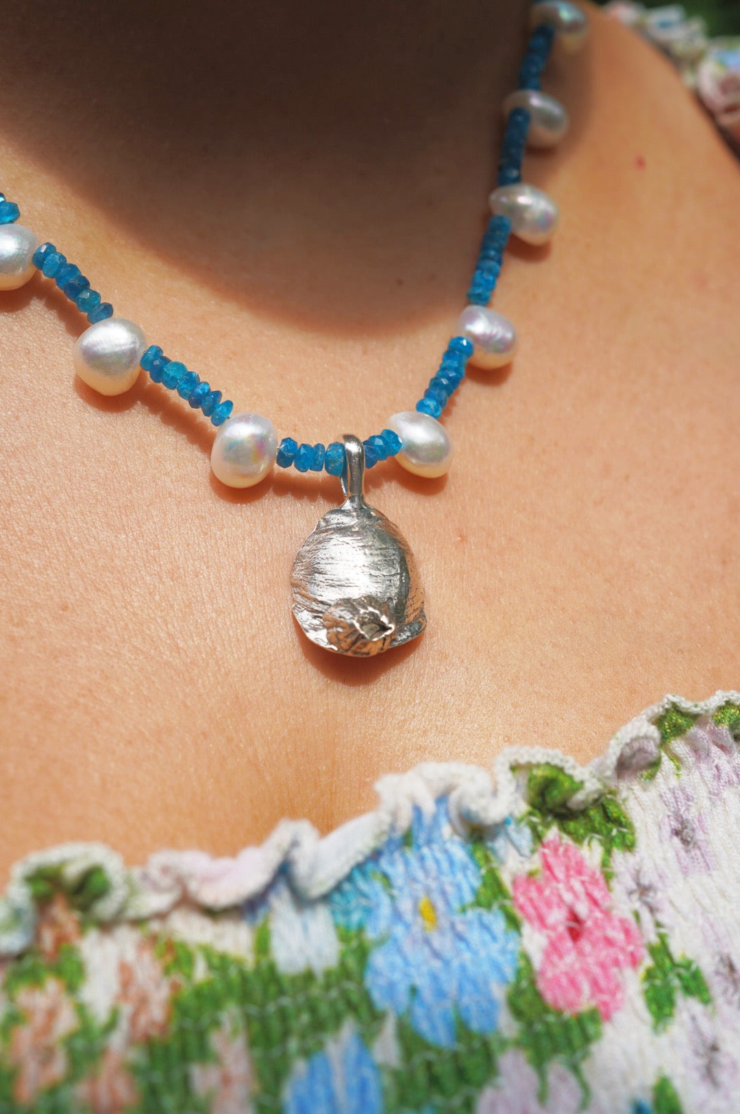 Beaded barnacle shell charm necklace